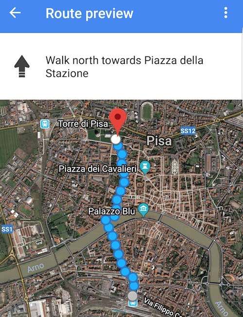 Google Maps PISA station to Tower